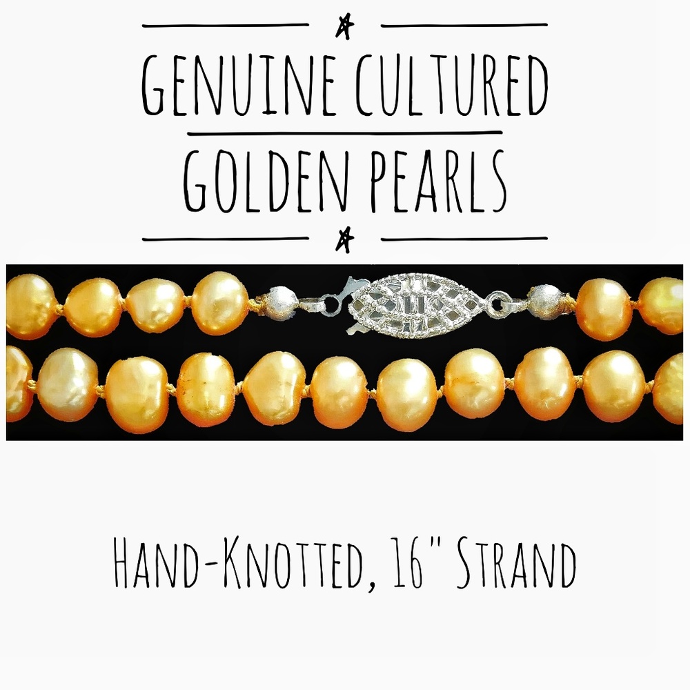 Golden Pearl Necklace - Hand-Knotted 14K WhG Clasp